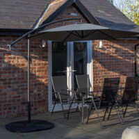 Outdoor 4 Person Rectangular Glass Top Garden Dining Table Chairs With Grey Banana Parasol and Base