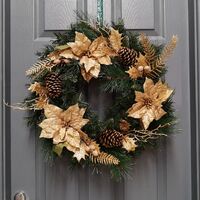 60cm Deluxe Gold Poinsettia Christmas Door Wreath for Indoor / Outdoor