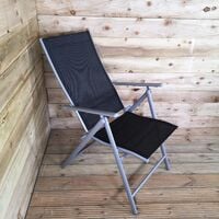 Multi Position High Back Reclining Garden / Outdoor Folding Chair in Black and Silver
