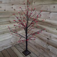 120cm 4ft Christmas Lit Black Twig Tree Red Berry 400 Warm White LED
