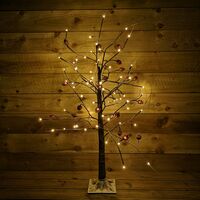 4ft Snowy Brown Twig Outdoor Christmas Tree with Pine Cones & 88 Warm White LEDs