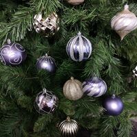 Set of 52 pc 65mm Mixed Purple Champagne Gold Silver Glitter Matte Christmas Tree Baubles with String