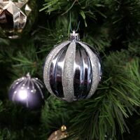Set of 52 pc 65mm Mixed Purple Champagne Gold Silver Glitter Matte Christmas Tree Baubles with String