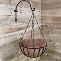 Tom Chambers Heavy Duty Black Metal Steel Twisted Bar Design Garden Patio Hanging Basket with WaterSave Coco Fibre Liner 40cm