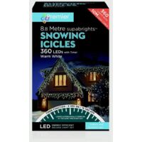 8.8m (360 LED) Premier Outdoor LED Icicle Christmas TIMER Lights - Warm White