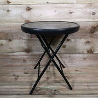 H46 x ⌀40cm Round Black Glass Folding Garden Furniture Side Table