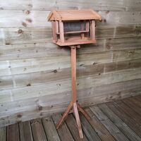 Traditional Freestanding Wooden Garden Bird Seed Feeder Table with Roof