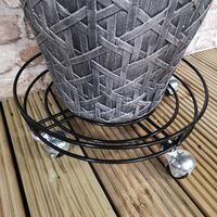 Tom Chambers Handcrafted Heavy Duty Round Black Metal Garden Patio Plant Flower Pot Stand Caddy Trolley on Strong Metal Castor Wheels 37cm
