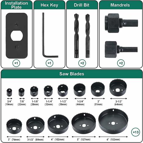 Bi-Metal Coronas Perforadoras 17pcs, HYCHIKA Sierras Perforadoras 11  Discos: 19mm-68mm Coronas Taladros Ideal para