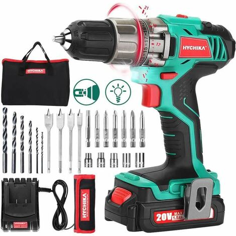 main image of "Taladro Atornillador 18V, HYCHIKA Destornillador Eléctrico 35 N.m, 21 + 1 con Selección de Marcha con 22 Accesorios, 1H de Carga Rápida, 2 Velocidades Variables para Taladrar Madera, Plástico, etc"