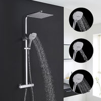 WOOHSE Duschset Duschsystem mit Thermostat, Regendusche Duschsäule mit Kopfbrause und Handbrause, Edelstahl Duschstange Duscharmatur für Bad Dusche - Edestahl
