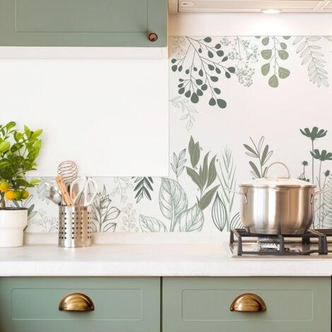 Fond de hotte en aluminium - floral vert sauge - 70x60 cm