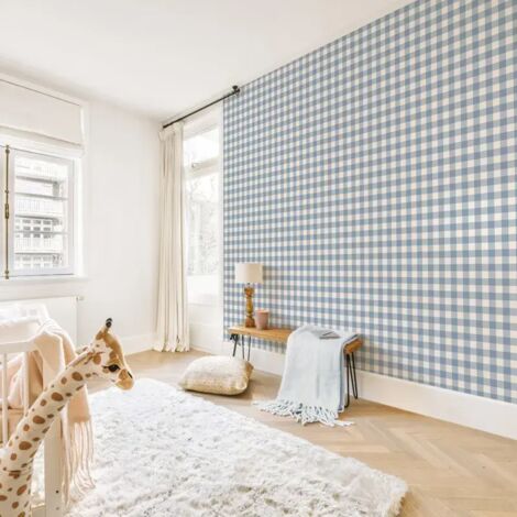 Papier peint raccordable - Vichy - Bleu - intissé : 150g/m² - 4 lés : 192x270cm (1/5)