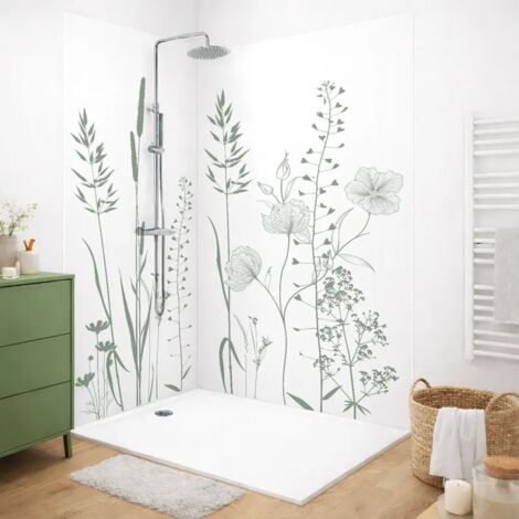 Lot de 2 panneaux de douche en aluminium (90x220 & 120x220 cm) + profilés blanc - Vegetalist - Vert