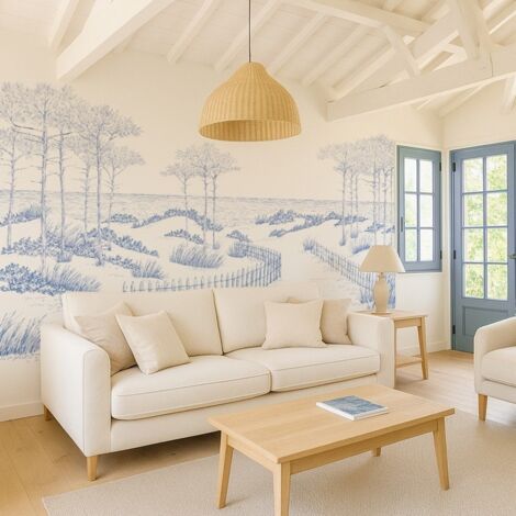 Papier peint panoramique - Les Landes - Bleu - intissé : 150g/m² - 7 lés : 336x270cm