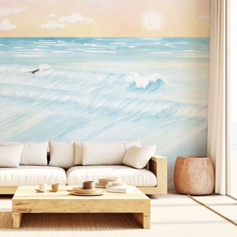 Papier peint panoramique - Vagues - Bleu - intissé : 150g/m² - 7 lés : 336x270cm (1/5)