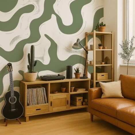 Papier peint panoramique - Méandre - Vert - intissé : 150g/m² - 7 lés : 336x270cm (1/5)