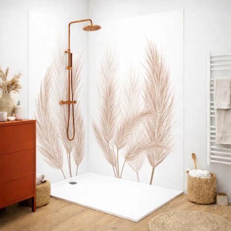 Lot de 2 panneaux de douche en PVC (90x220 & 120x220 cm) + profilés blanc - Pampa - Marron