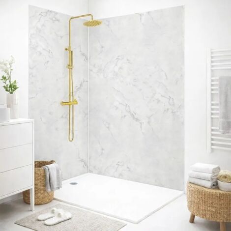 Lot de 2 panneaux de douche en PVC (90x220 & 120x220 cm) + profilés blanc - Effet Marbre clair
