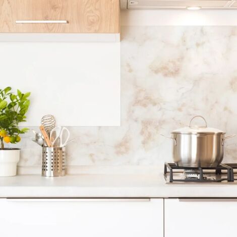 Crédence cuisine en aluminium - effet marbre beige - 300x20 cm (en 3 bandeaux)