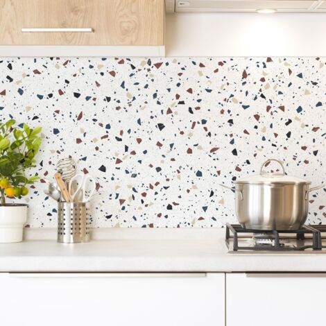 Crédence cuisine en aluminium - motif terrazzo blanc - 360x50 cm (en 3 bandeaux)