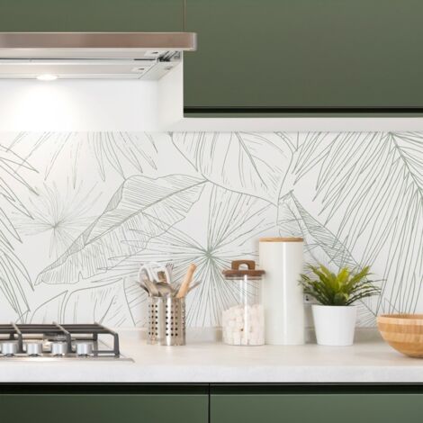 Crédence cuisine en aluminium - floral vert - 360x50 cm (en 3 bandeaux) (1/5)