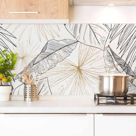 Crédence cuisine en aluminium - floral noir et doré - 360x50 cm (en 3 bandeaux) (1/5)