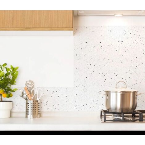 Fond de hotte en aluminium - motif terrazzo blanc et noir - 70x90 cm (1/5)