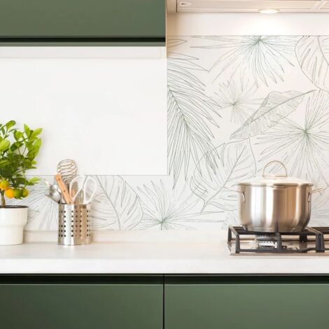 Crédence cuisine en aluminium - floral vert - 200x20 cm (en 2 bandeaux)