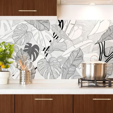 Crédence cuisine en aluminium - floral noir - 240x50 cm (en 2 bandeaux) (1/5)