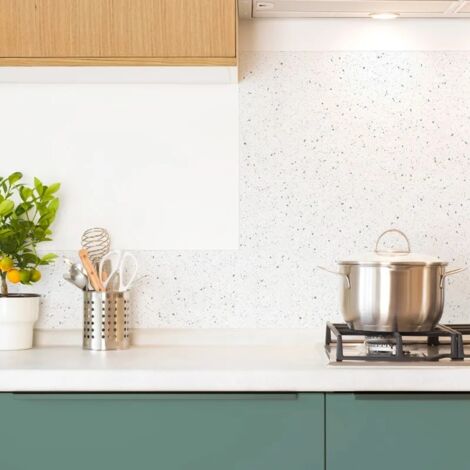 Crédence cuisine en aluminium - motif terrazzo blanc et vert - 200x20 cm (en 2 bandeaux)