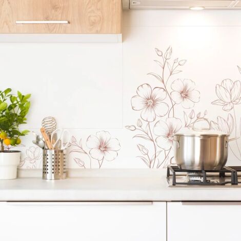 Crédence cuisine en aluminium - motif floral terracotta et blanc - 300x20 cm (en 3 bandeaux)