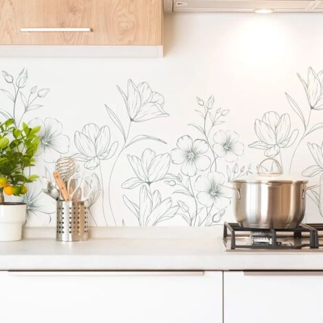 Crédence cuisine en aluminium - motif floral vert et blanc - 360x50 cm (en 3 bandeaux) (1/5)