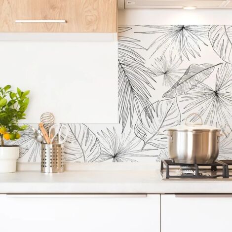 Crédence cuisine en aluminium - floral noir - 200x20 cm (en 2 bandeaux) (1/5)