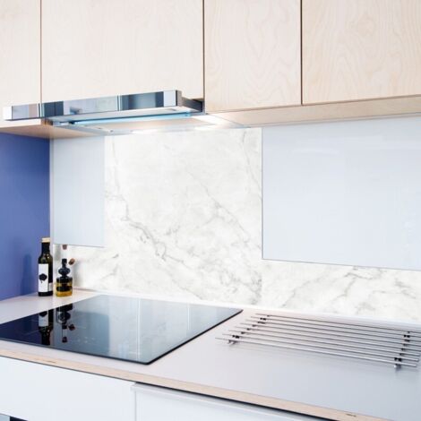Crédence cuisine en aluminium - marbre blanc - 200x20 cm (en 2 bandeaux)