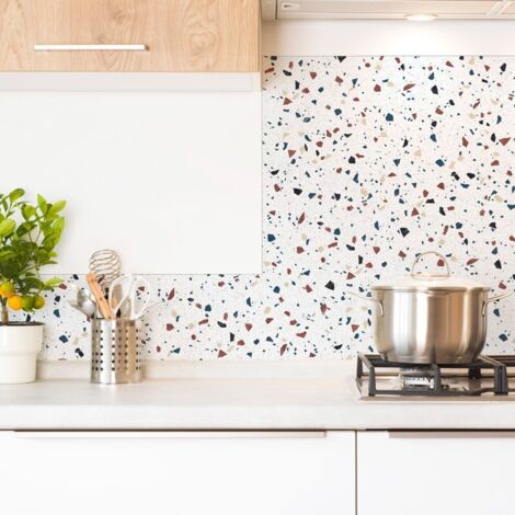 Fond de hotte en aluminium - motif terrazzo blanc - 70x60 cm