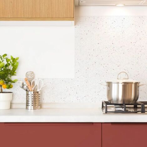Crédence cuisine en aluminium - motif terrazzo blanc et terracotta - 300x20 cm (en 3 bandeaux)