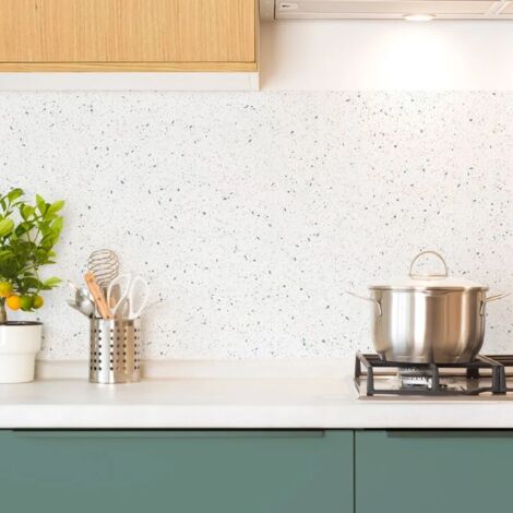 Crédence cuisine en aluminium - motif terrazzo blanc et vert - 360x50 cm (en 3 bandeaux)