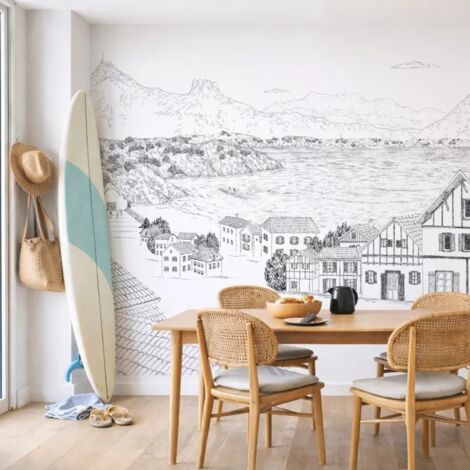 Papier peint panoramique - Pays Basque - Noir et blanc - intissé : 150g/m² - 7 lés : 336x270cm (1/5)
