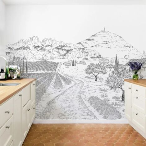 Papier peint panoramique - Le Midi - Noir et blanc - intissé : 150g/m² - 7 lés : 336x270cm (1/5)