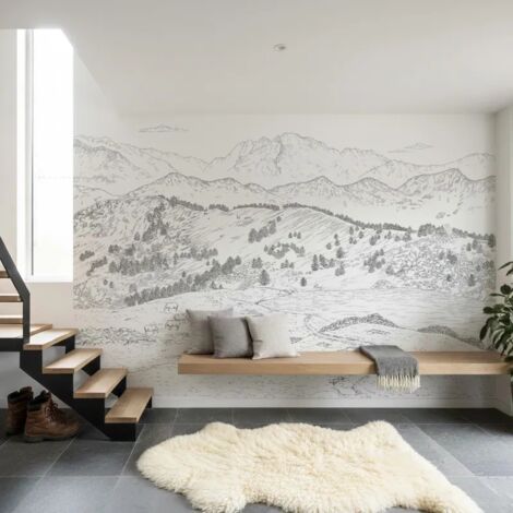 Papier peint panoramique - Les Pyrénées - Noir et blanc - intissé : 150g/m² - 7 lés : 336x270cm (1/5)