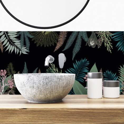 Crédence pour salle de bain en PVC jungle floral noir 140x30 cm (en 2 bandeaux) (1/5)