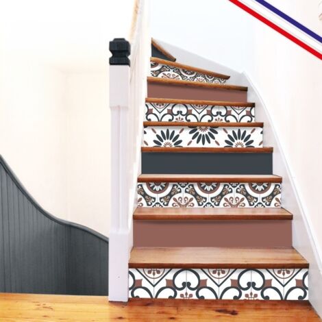 99Déco – Contremarches adhésives PVC pour escalier – vintage bleu – Lot de 5 – Dimensions 100x15 cm – Pose facile avec bandes TESA