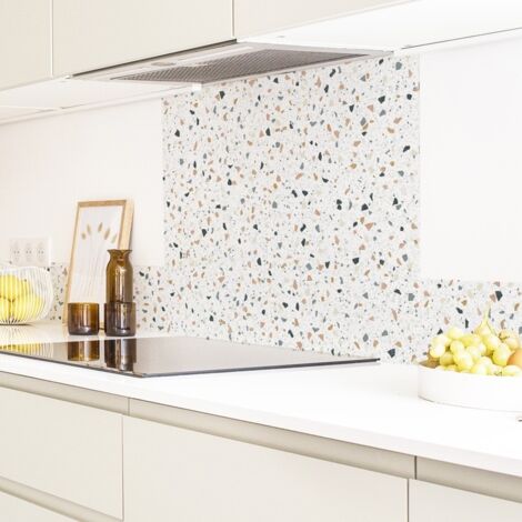 Fond de hotte en aluminium effet terrazzo blanc - 70x60 cm