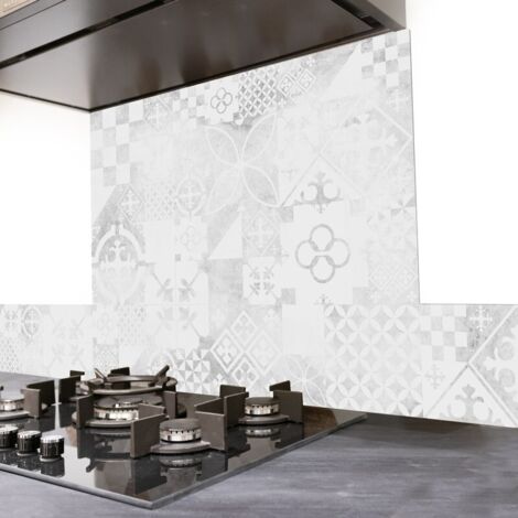 Fond de hotte en aluminium - effet carreaux de ciment gris - 70x90 cm