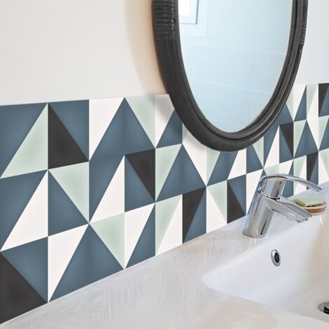 Crédence pour salle de bain en PVC géométrique bleu 140x30 cm (en 2 bandeaux)