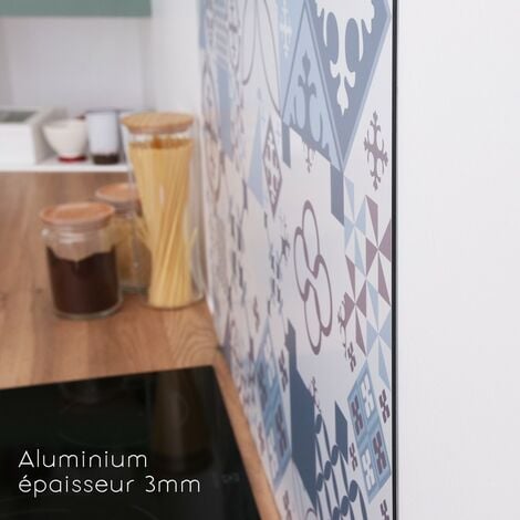Fond de hotte Aluminum Carreau de ciment - 99deco - L70xH60 cm Ep.3 mm