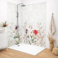 99Déco – Pack de 2 panneaux muraux en PVC 90x220 et 120x220 cm – Résistants et faciles à poser – Finition blanche – Motif floral aquarelle