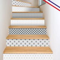99Déco – Contremarches adhésives PVC pour escalier – Carreaux de ciment gris – Lot de 5 – Dimensions 100x18 cm – Pose facile avec bandes TESA