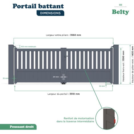 Portail battant prêt à poser DUNY Gris 7016 L356 cm X 120cm en aluminium BELTY